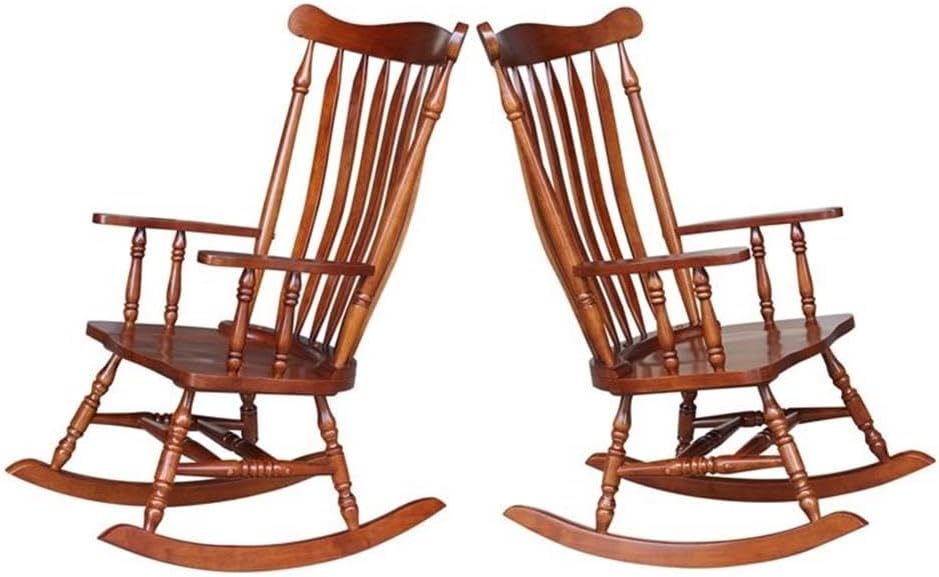 Pemberly Row Solid Wood Rocking Chair, Soft Cherry Finish, 44.5' H x 28' W x 36' D, Traditional Design with Spindle Back, Turned Features, Easy Assembly, Indoor Living Room Seating