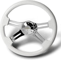 W-Power, 18' Universal 457mm 5 Bolt Hole 2 Inches Deep with Aluminum Polished Vintage Style Wood Grip Steering Wheel, Chrome Horn Button, 4 Spoke (White Wood Grip/Chrome Spoke)