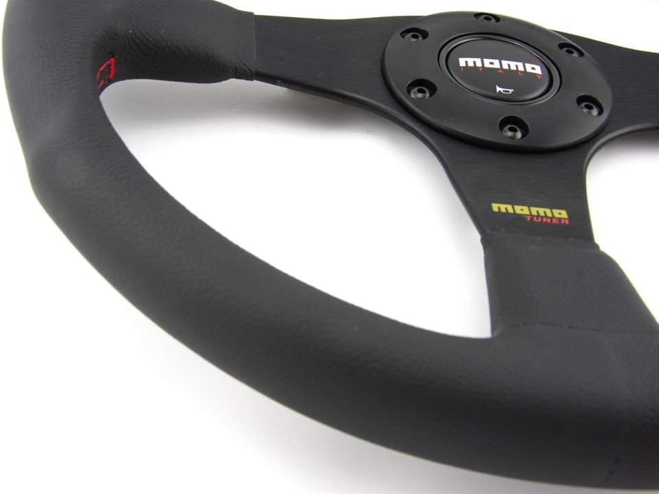 Momo TUN35BK0B Tuner Black 350 mm Leather Steering Wheel | Black Leather