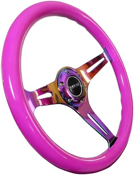 NRG Innovations NRG-ST-015MC-NPP Classic Wood Grain Steering Wheel, 350mm 3 Neochrome Spokes-Neon Purple Color