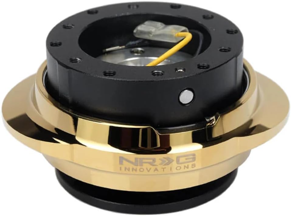 NRG Innovations NRG-SRK-220BK-CG GEN 2.2 Steering Wheel Quick Release Adapter, 6-Hole & 6x70 and 6x74mm Bolt Patterns Black Body/Shinny Chrome Gold Oval Ring