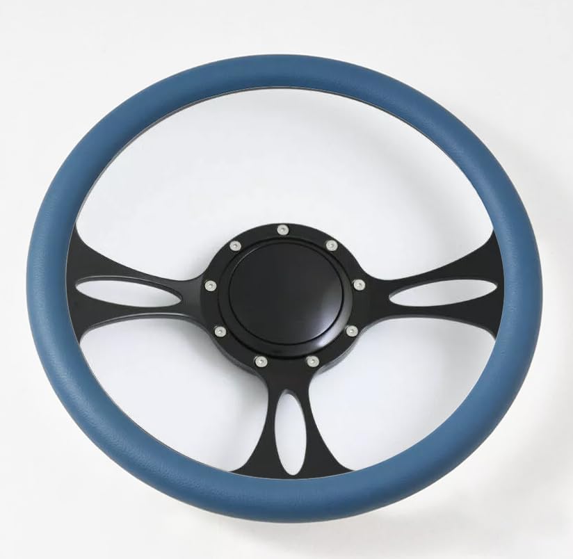 14'' Billet Half Wrap 9 Bolts Steering Wheel with 2'' Dish and Horn Button(Blue)