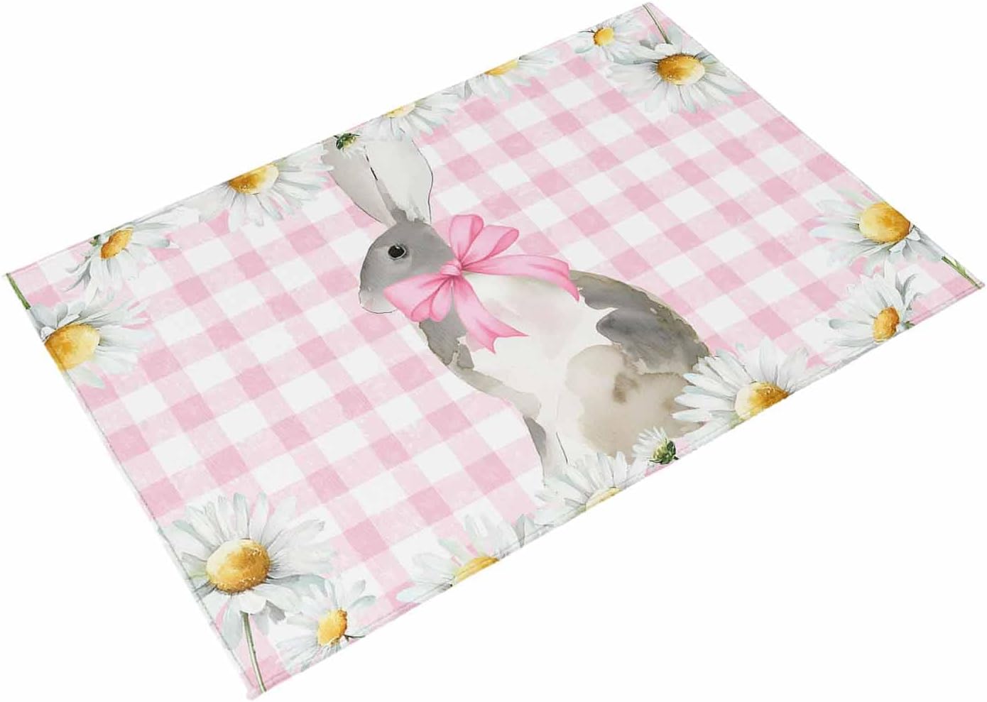 Blue Easter Bunny Outdoor Rug for Patio/Deck/Porch, Non-Slip Large Area Rug 4 x 6 Ft, Spring Daisy Modern Pink Buffalo Plaid Indoor Outdoor Rugs Washable Area Rugs, Camping Rug Carpet Runner