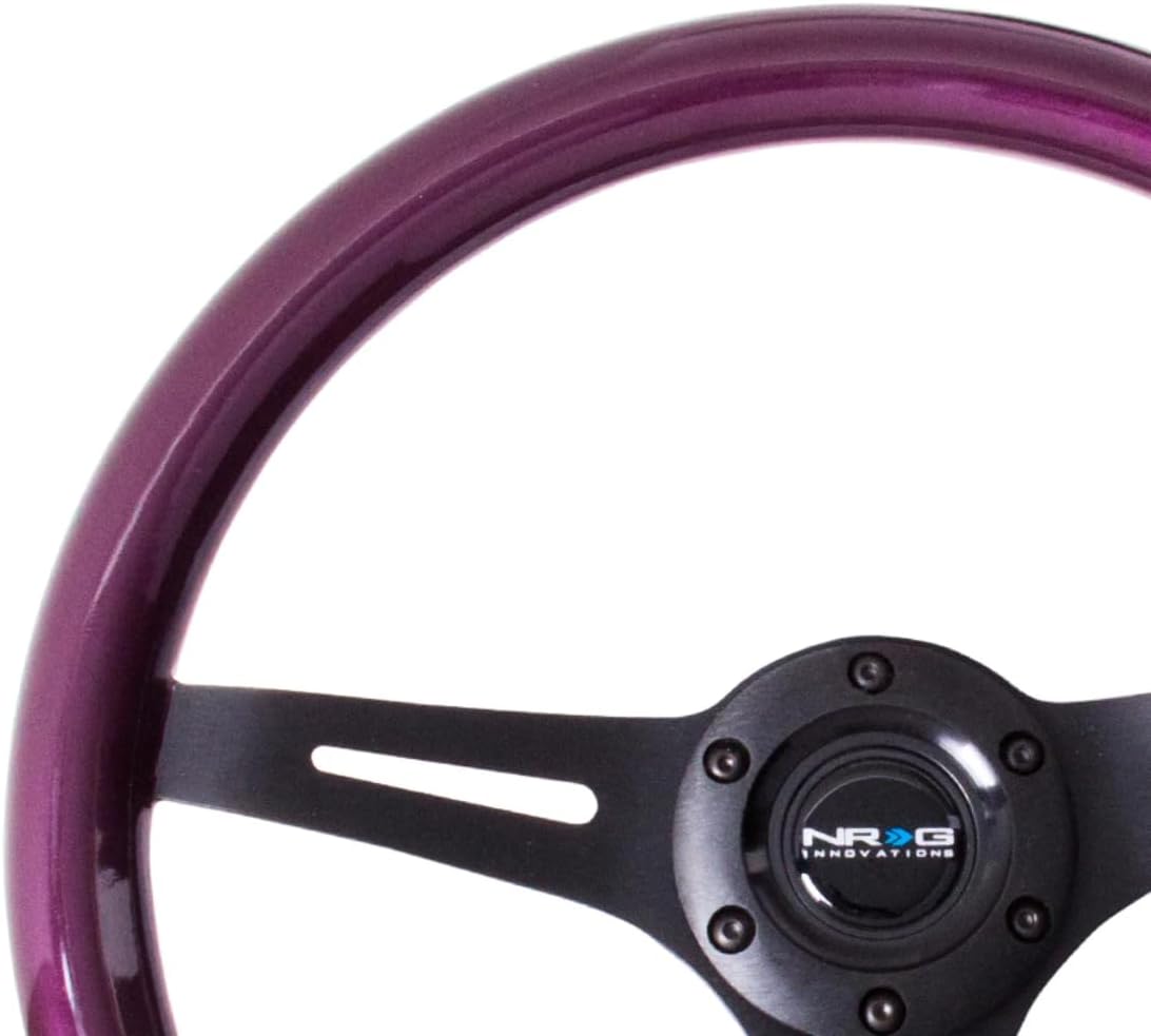 NRG Innovations NRG-ST-015BK-PP Steering Wheel - 350mm 25mm Deep Configuration, Classic Wood Purple Grain Wheel, 3 Black Spoke, Purple Pearl/Flake Paint