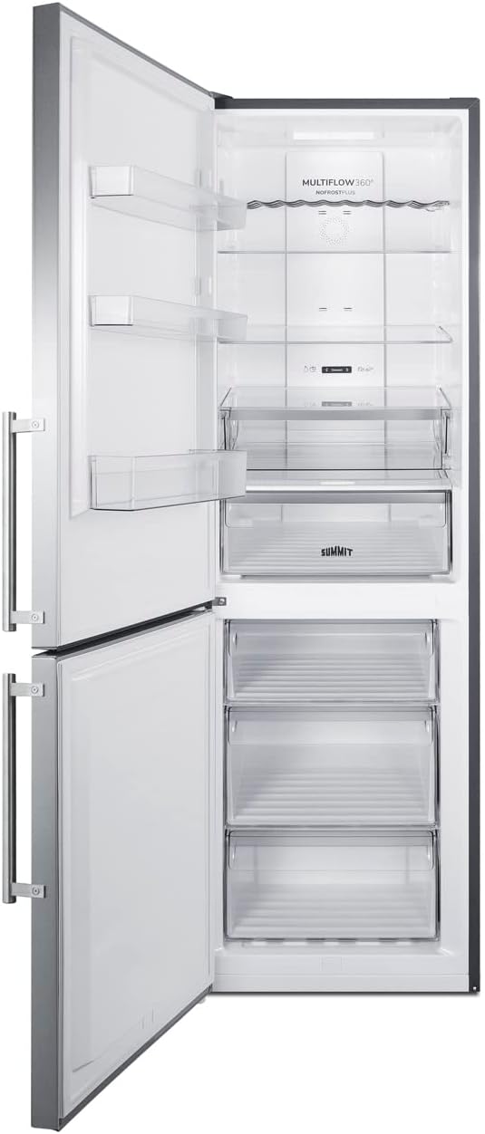 Summit Appliance FFBF249SS2LHD 24' Wide Bottom Freezer Refrigerator; Stainless Steel Doors; 10.6 cu.ft Capacity; Open Door Alarm; Digital Thermostats; Frost-Free/Automatic, Child Lock