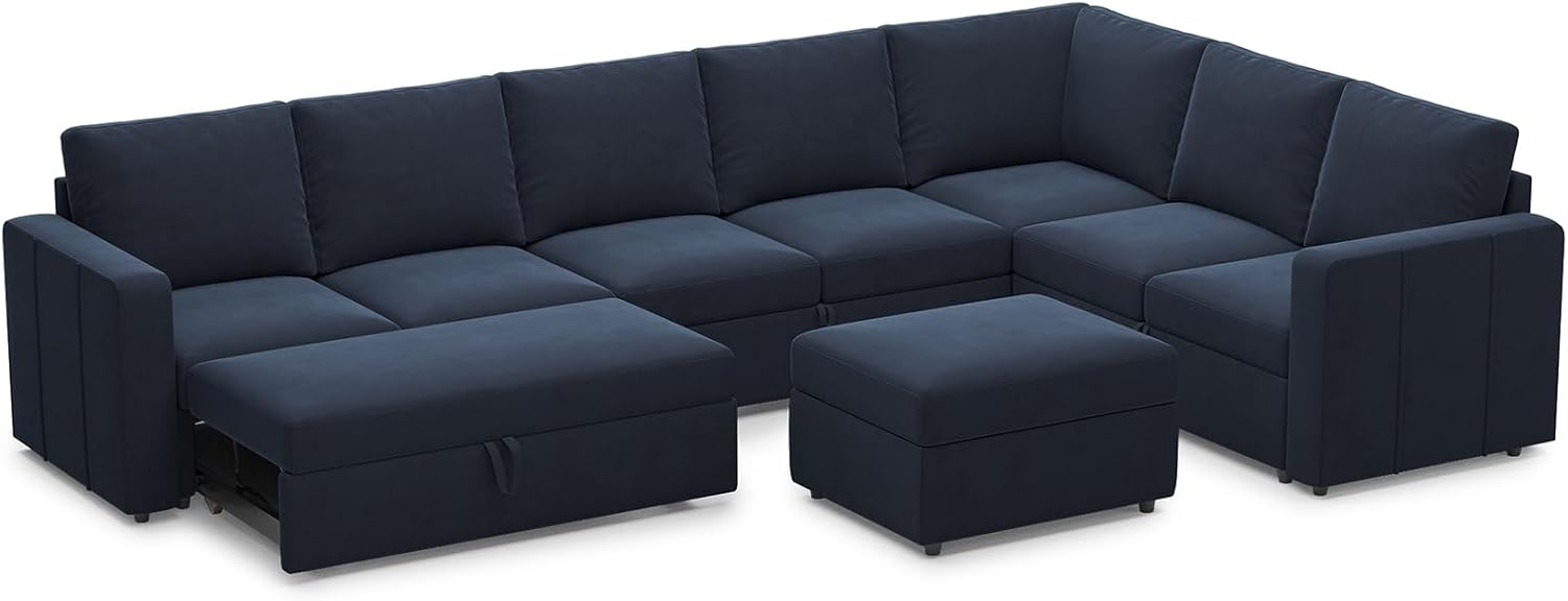 Belffin Modular Sectional Sofa with Sleeper Sofa Couch Pullout Bed, Oversized U Shaped Sleeper Sectional Couch with Reversible Storage Seat for Living Room, Blue