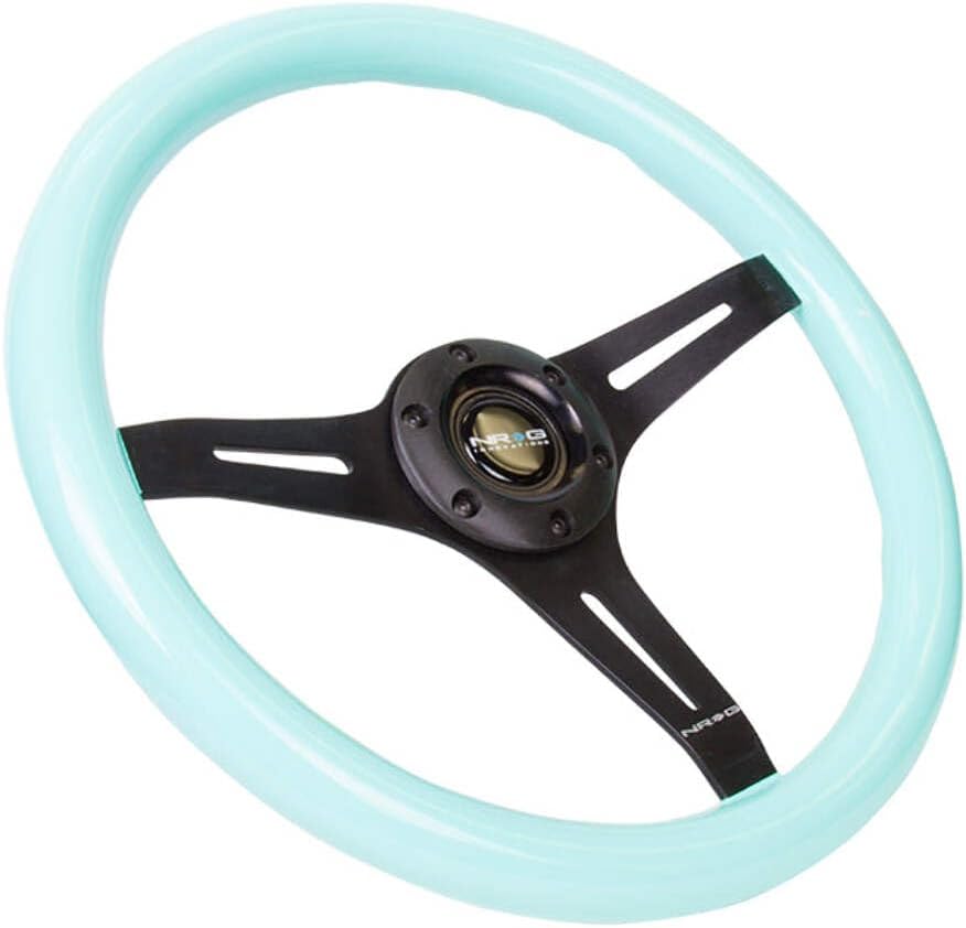 NRG Innovations NRG-ST-015BK-MF Classic Wood Grain Steering Wheel, 350mm 25mm Depp, 3 Black Spokes-Minty Fresh Color, Mahogany