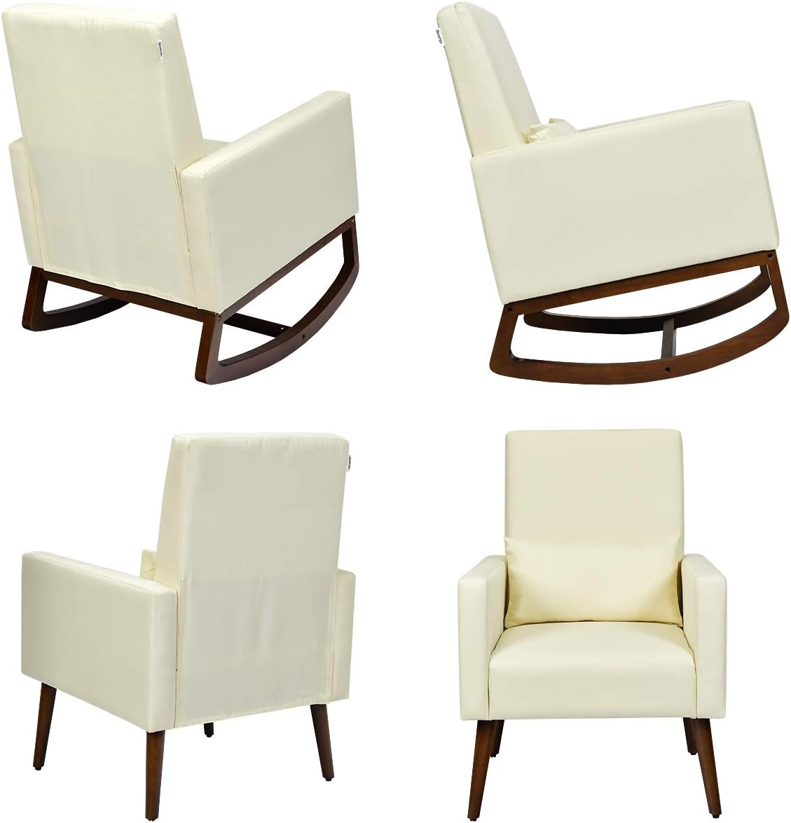Giantex Set of 2 Rocking Chair Fabric High Back Armchair with Waist Pillow,Wooden Tapered & Rocking Dual Legs Multifunctional Upholstered Accent Chair for Nursery, Living Room, Bedroom Rocker,Beige