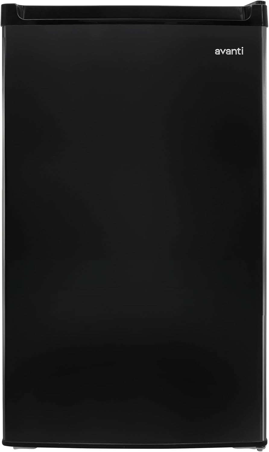 Avanti Mini Fridge Compact Refrigerator for Home Office or Dorm with Reversible Door, Chiller Compartment, Adjustable Slide-out Shelves with Temperature Control and Manual Defrost, 4.4-Cu.Ft., Black