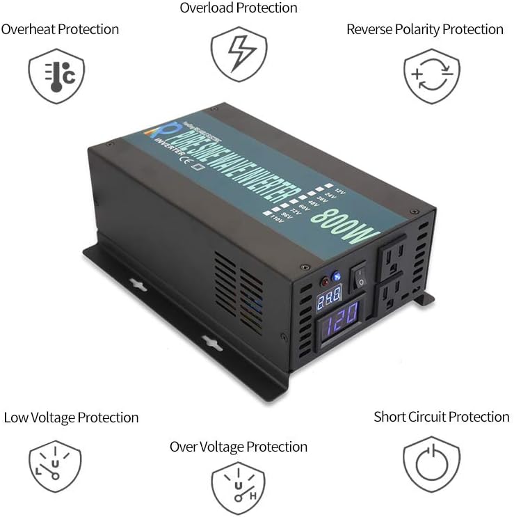 WZRELB Backup Power Off Grid Pure Sine Wave Inverter 800W 24Vdc to 120Vac 60Hz USA Outlets Power Converter, (RBP80024B1)