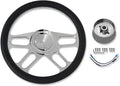 Chrome 14' Billet Aluminum 9 Holes Steering Wheel New Age Style with Black Leather Half Wrap & Smooth Horn Button & Adapter
