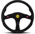 MOMO Motorsport MOD.80 Suede Racing Steering Wheel – 350mm, 33mm Deep Dish, 2 Buttons, 3-Spoke, 6-Bolt Aluminum Frame – Authentic MOMO Italian Aftermarket Wheel. Quick Release Hub Adapter Required