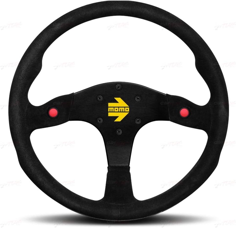 MOMO Motorsport MOD.80 Suede Racing Steering Wheel – 350mm, 33mm Deep Dish, 2 Buttons, 3-Spoke, 6-Bolt Aluminum Frame – Authentic MOMO Italian Aftermarket Wheel. Quick Release Hub Adapter Required