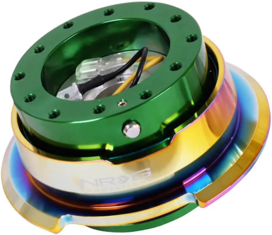 NRG Innovations NRG-SRK-280GN-MC GEN 2.8 Steering Wheel Quick Release Adapter, 6-Hole & 6x70 and 6x74mm Bolt Patterns Green Body/Neo Chrome Ring