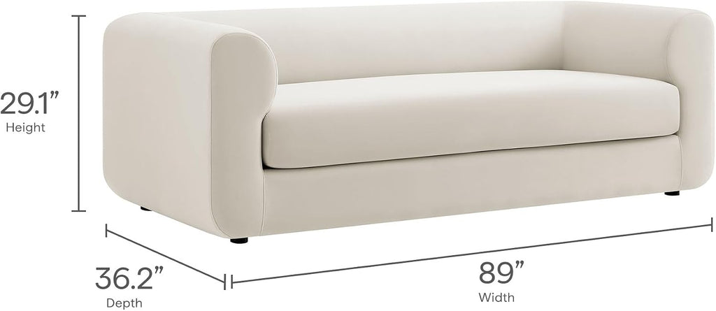 Modway Leif Performance Velvet Upholstered Sofa – 89 Inch Modern Tuxedo Sofa – Comfy 3 Seater Velvet Couch