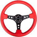 NRG Innovations NRG-RST-006RR-BS Reinforced Steering Wheel - 350mm Sport Steering Wheel (3' Deep) - Black Spoke with Round holes, Red Leather, Black Stitch