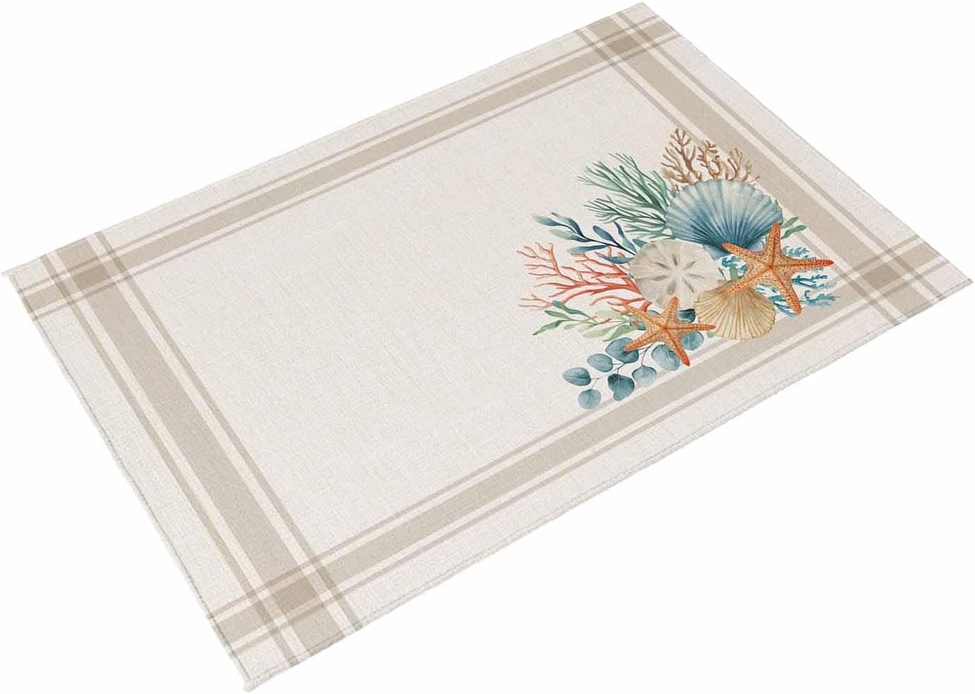 Summer Coastal Outdoor Rug for Patio/Deck/Porch, Non-Slip Large Area Rug 5 x 7 Ft, Nautical Beach Marine Life Beige Striped Indoor Outdoor Rugs Washable Area Rugs, Reversible Camping Rug Carpet Runner