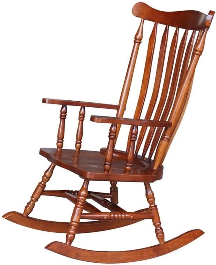 Pemberly Row Solid Wood Rocking Chair, Soft Cherry Finish, 44.5' H x 28' W x 36' D, Traditional Design with Spindle Back, Turned Features, Easy Assembly, Indoor Living Room Seating