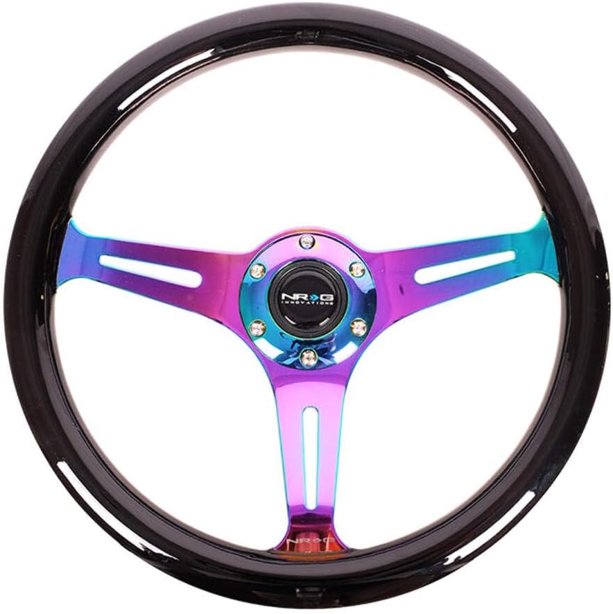 NRG Innovations NRG-ST-015MC-BK Steering Wheel - 350mm 25mm Deep Configuration, Classic Wood Grain Wheel 3 Neochrome Spokes, Black Paint Grip