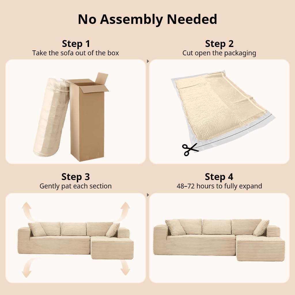COMHOMA 105'Modular Sectional Sofa with Deep Seat,Cloud Upholstered L-Shape Couch Wide Arms Corduroy Fabric High-Density Foam Chaise Lounge for Living Room No Assembly Required