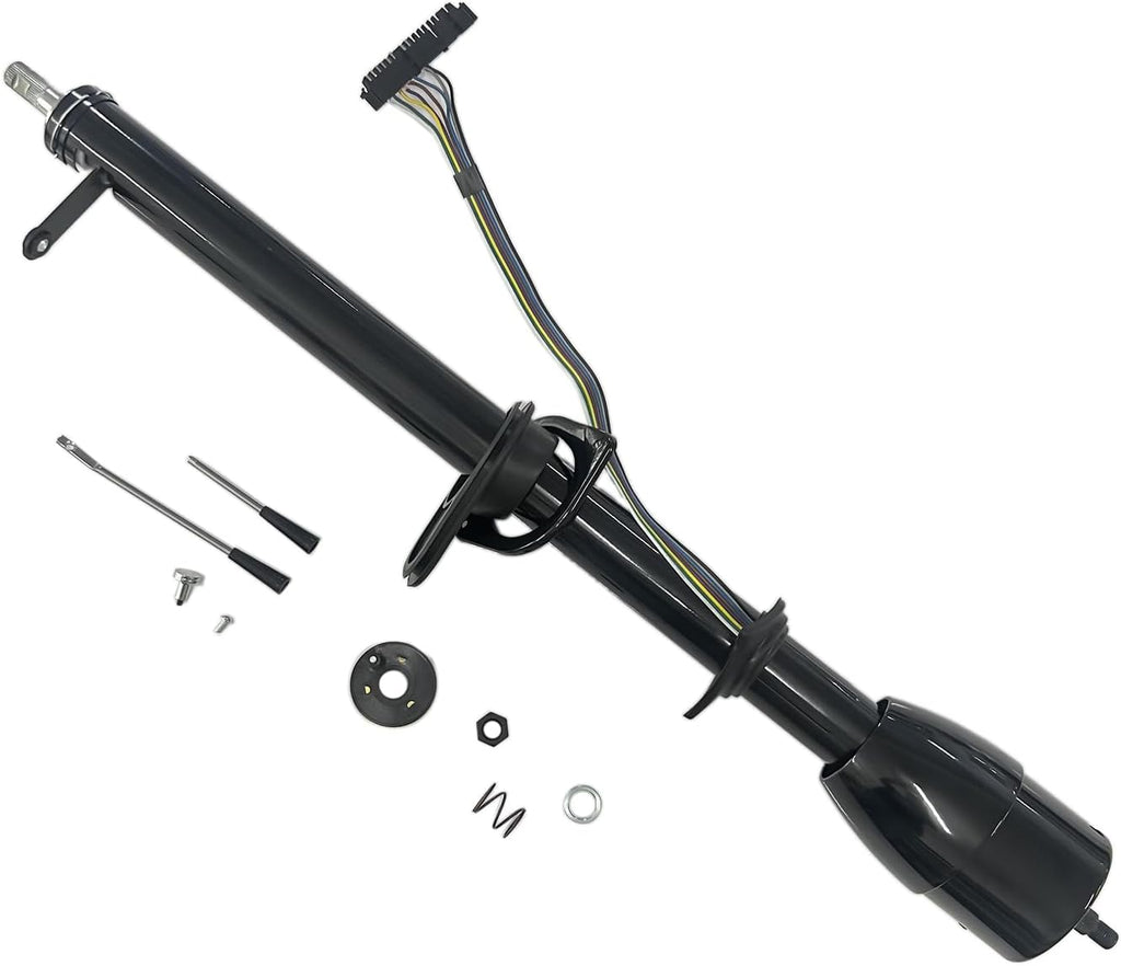 35' Manual Black Floor Shift Stainless Steel Column Shift Tilt Non-Keyed with Wheel Adapter Replacement for C10 C20 Truck 1967-1972