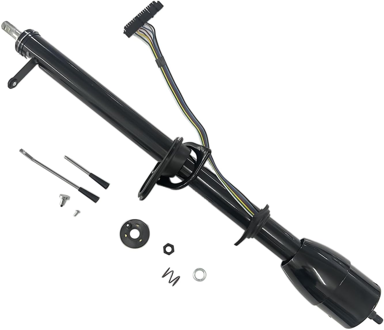35' Manual Black Floor Shift Stainless Steel Column Shift Tilt Non-Keyed with Wheel Adapter Replacement for C10 C20 Truck 1967-1972