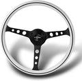 W-Power, 15' Reinforced 380mm 6 Bolt Hole Aluminum Finised White Wood Grain Trim Steering Wheel, Black Horn Button JDM Euro VIP Style, 3' Deep (White Wood Grain/Matt Black Spoke)