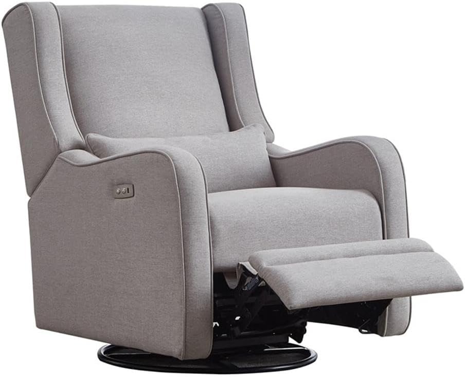 Pemberly Row Premium Fabric Glider Power Recliner Nursery Rocking Chair for Living Room, Kids Room, Rocker Swivel Recliner with USB Port in Pearl River Gray