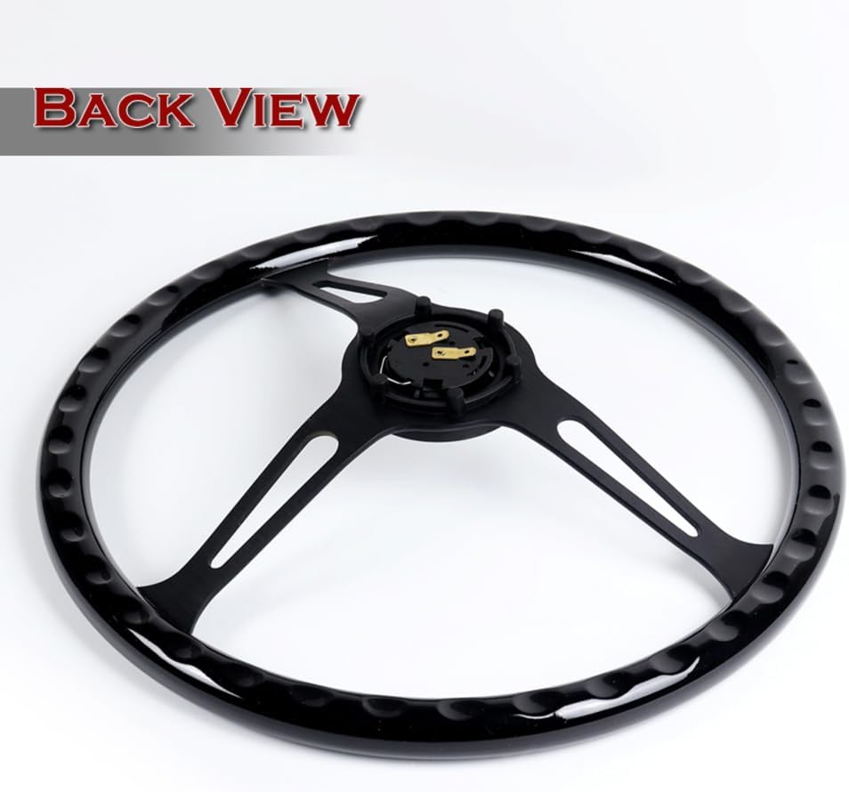 W-Power, 15' Reinforced 380mm 6 Bolt Hole Aluminum Finised Black Wood Grain Trim Steering Wheel, Black Horn Button JDM Euro VIP Style, 3' Deep (Black Wood Grain/Matt Black Spoke)