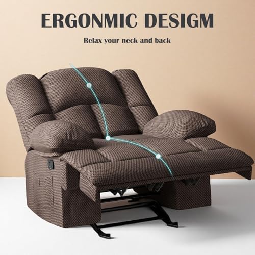 Oversized Rocker Recliner Chair, Wide Manual Recliner with Adjustable Backrest & Footrest, Comfortable Rocking Reclining Sofa for Living Room & Bedroom, Chocolate