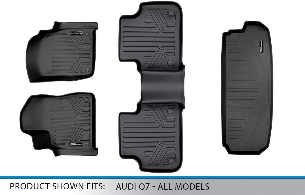 MAXLINER Floor Mats 2 Rows and Cargo Liner Behind 3rd Row Set Black for 2017-2018 Audi Q7 - All Models