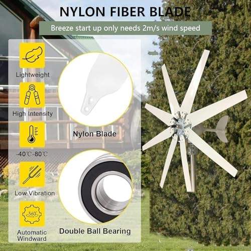 1000W High-Efficiency Wind Turbine Generator - 12V/24V/48V Permanent Magnet, 8 Blades & Controller for Renewable Energy, Eco-Friendly Home Power Solution