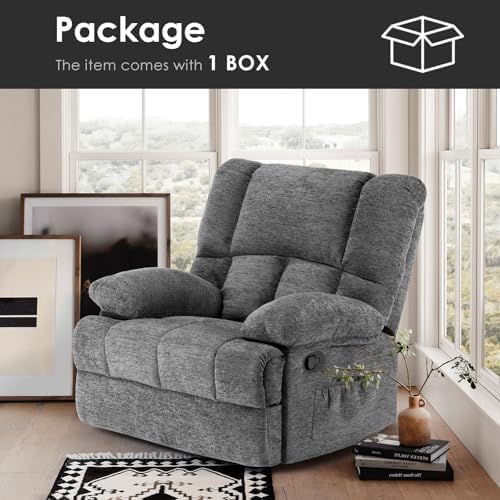 Oversized Rocker Recliner Chair, Wide Manual Recliner with Adjustable Backrest & Footrest, Comfortable Rocking Reclining Sofa for Living Room & Bedroom, Gray