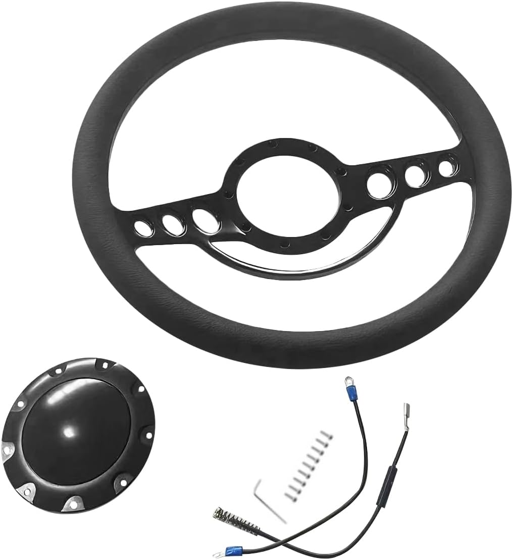 X-AVION 14' X2 '' Billet GM Car Steering Wheel Black Half Wrapped, with 9 Bolt Horn Button, Fits Most 1967-94 GM Car