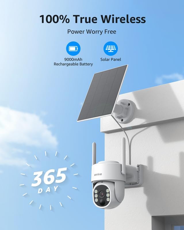 ANNKE 6Pack 4MP Solar Security Cameras Wireless Outdoor, 360° Pan & Tilt WiFi Security Camera with Color Night Vision, Easy to Install, PIR Alarm, 2-Way Audio Up to 256G Storage, Alexa Supported
