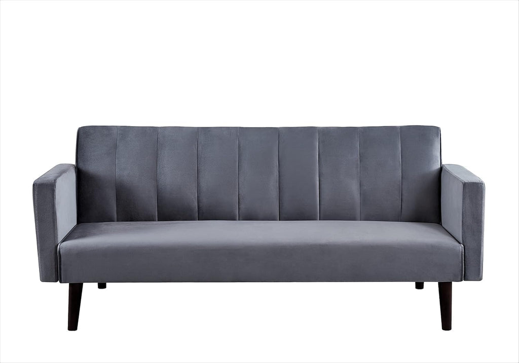Container Furniture Direct 72' Velvet Convertible Futon Sofa Bed - Full Out Twin Sleeper Couch w/Channel Stitch, Wood Frame & High-Density Foam - Space-Saving for Apartments/Dorms, Grey