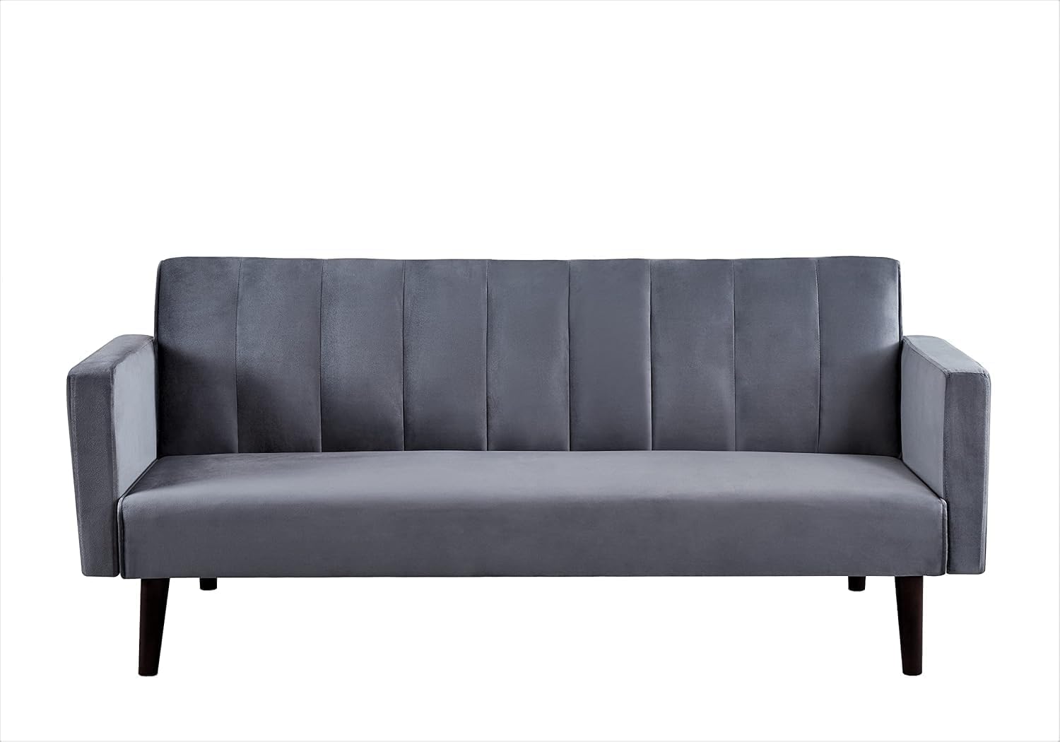 Container Furniture Direct 72' Velvet Convertible Futon Sofa Bed - Full Out Twin Sleeper Couch w/Channel Stitch, Wood Frame & High-Density Foam - Space-Saving for Apartments/Dorms, Grey