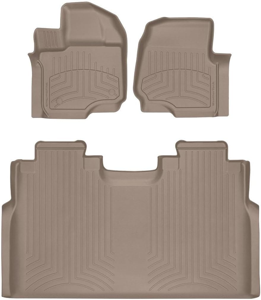 WeatherTech FloorLiner HP Custom Fit Floor Mats for Ford F-150, F-150 Raptor, F-150 Lightning - 1st & 2nd Row (45697-1-2IM), Tan