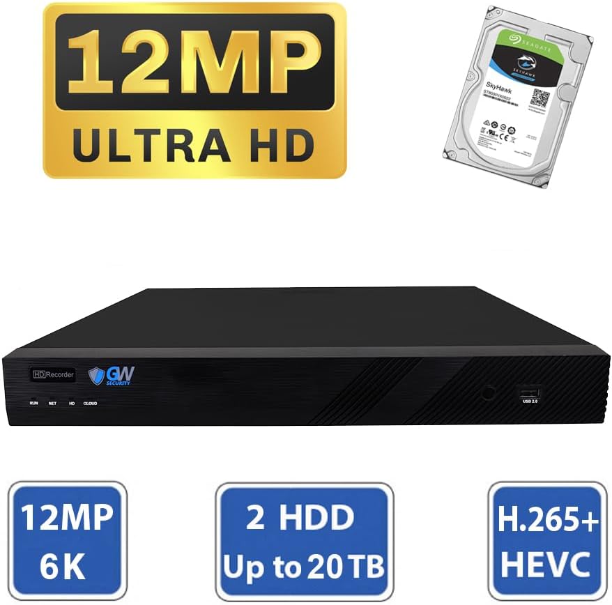 GW Security 16 Channel NVR UltraHD 12MP 4K @30FPS Face/Human/Vehicle Detection PoE Security Camera System with 12 x 12MP IP Microphone Smart AI Dome Cameras, Color Night Vision, Outdoor/Indoor Camera