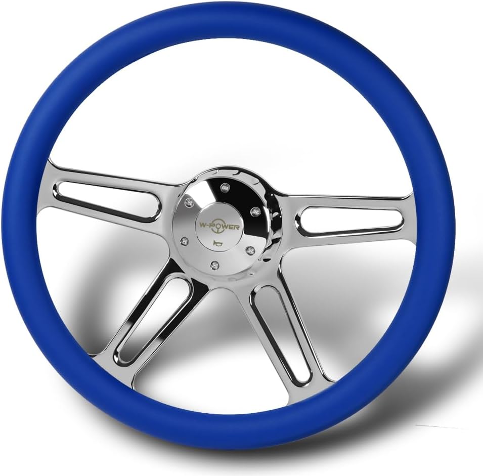 18' Universal 457mm 5 Bolt Hole 2 Inches Deep, Vintage Style Leather Grip Steering Wheel with Hub Adapter Compatible with T04 Kenworth, Peterbilt All Models (Blue Leather Grip)
