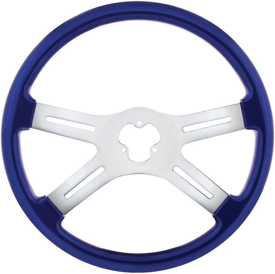 18' Indigo Blue 4 Spoke Steering Wheel compatible with Kenworth, compatible with Peterbilt, compatible with Freightliner, Replacement Part