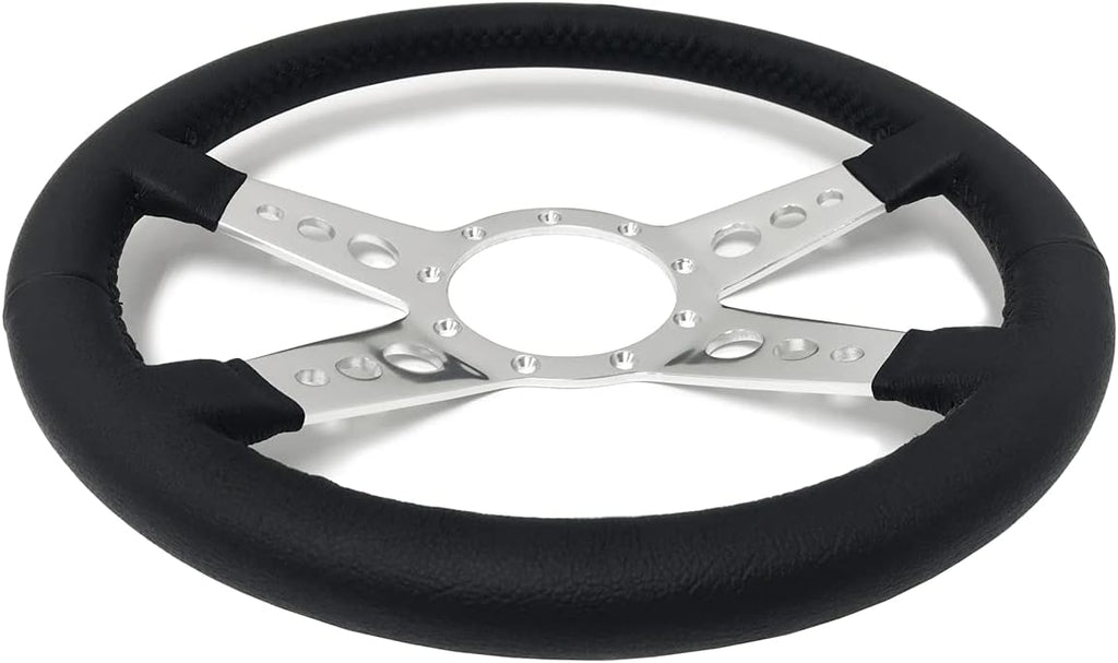 VSW S9 Premium Steering Wheel, Black Leather 9 Bolt 4-Spoke with Holes ST3071