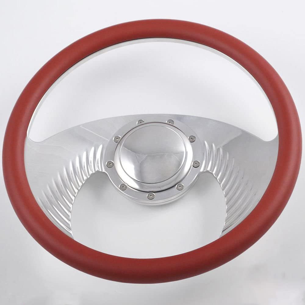 14'' Billet Hawk Wing Half Wrap 9 Bolts Steering Wheel with 2'' Dish and Horn Button (Burgundy)