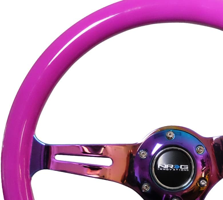 NRG Innovations NRG-ST-015MC-NPP Classic Wood Grain Steering Wheel, 350mm 3 Neochrome Spokes-Neon Purple Color