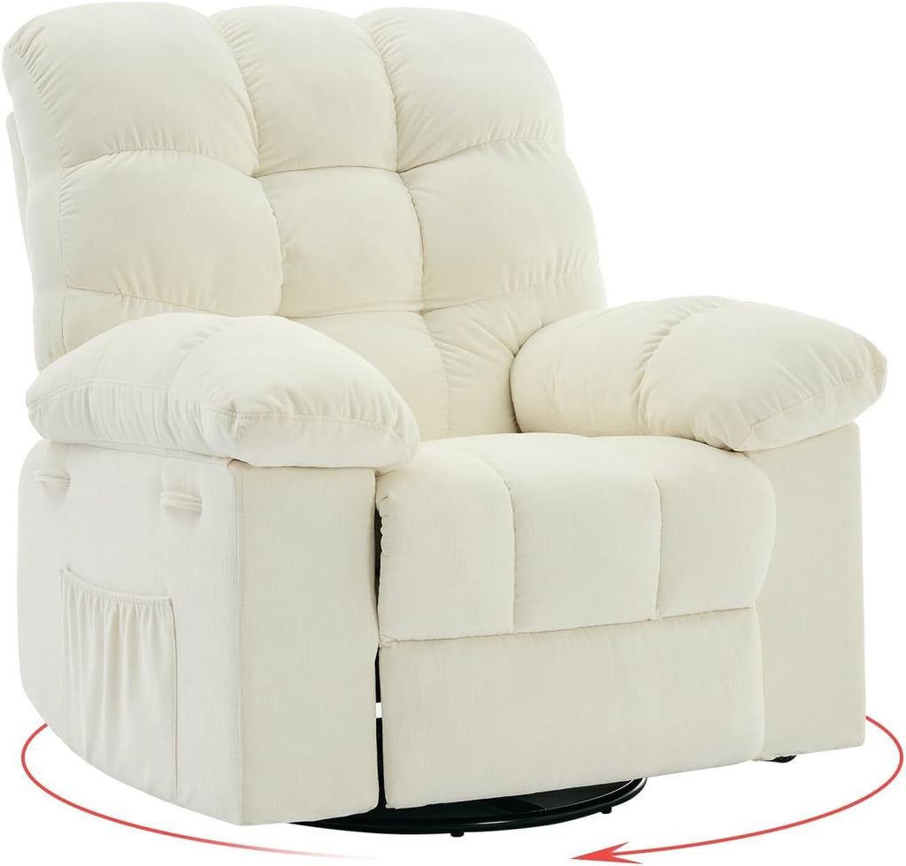 Oversized Swivel Rocker Recliner Chair for Adult,360° Swivel Rock Recliner, Extra Wide Manual Recliners, Chenille Upholstery Overstuffed Soft Rocking Sofa Chair,Beige