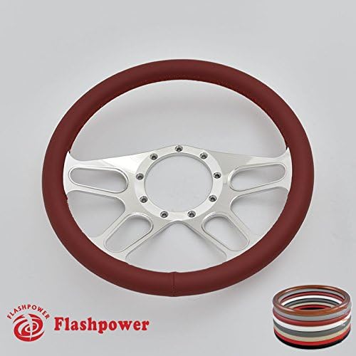 14'' Trickster Billet Full Wrap 9 Bolts Steering Wheel with 2'' Dish and Horn Button(Burgundy)