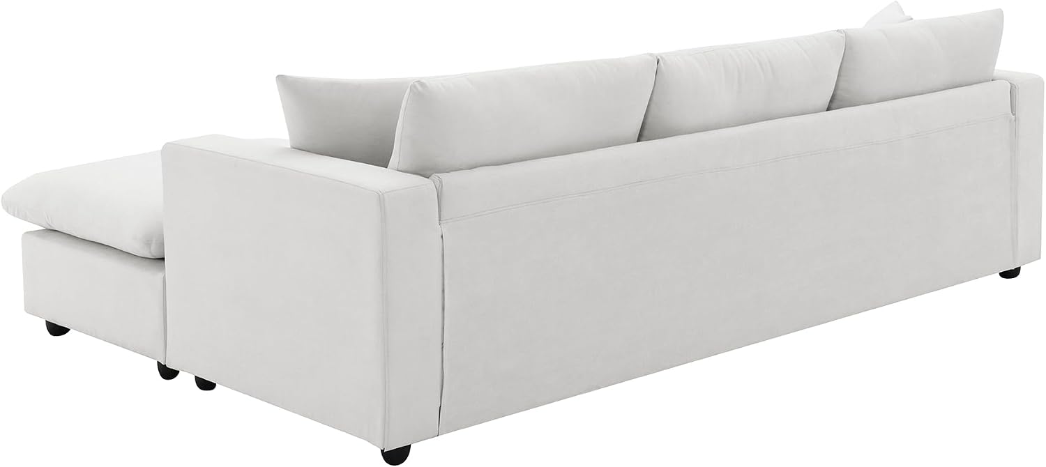 Tmsan 100.4' Modular Sectional Sofa Cloud Couch for Living Room, Modern Convertible L Shaped Couch Set with Ottoman, 4 Seater Polyester Fabric Sofa with 2 Pillows for Apartment Office (White)