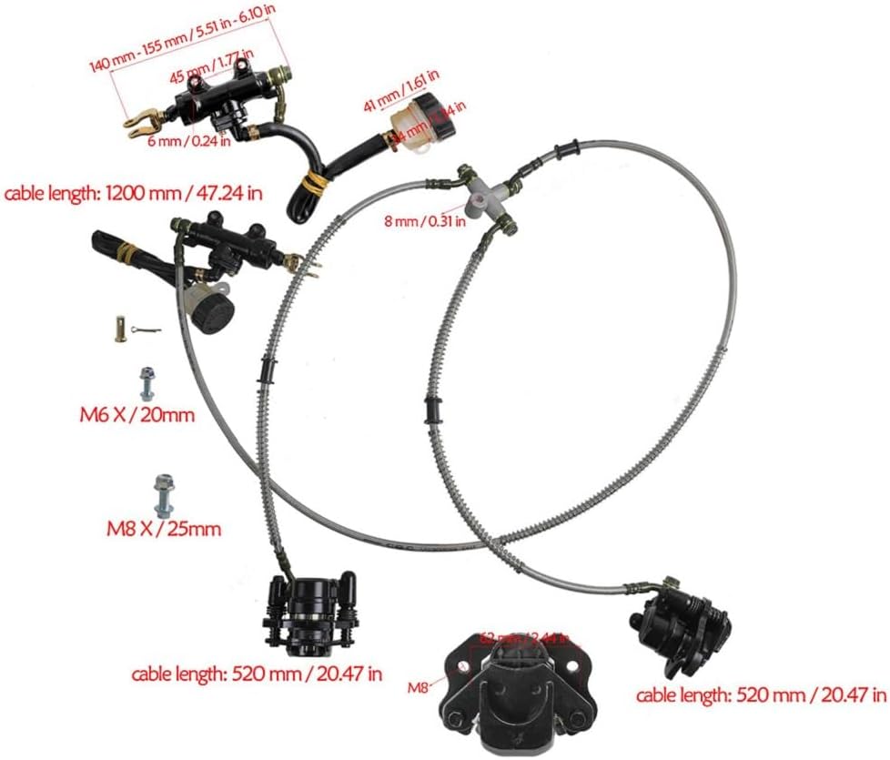 Hydraulic Rear Foot Brake Caliper with Front Wheel Hub & Steering Knuckle Kit for Go Kart ATV UTV Quad Buggy Drift Trike Mobility Off-Road