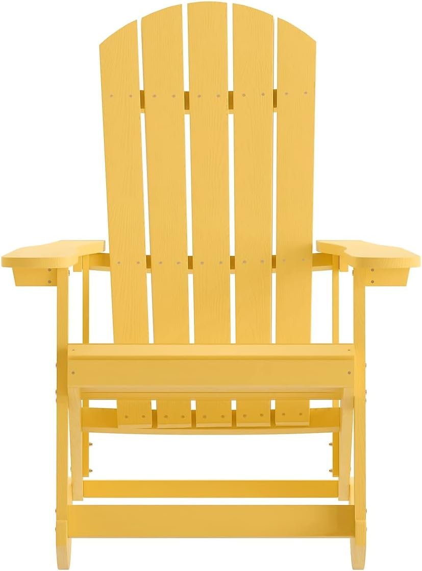 Flash Furniture Savannah Poly Resin Wood Adirondack Rocking Chair - All Weather Yellow Polystyrene - Stainless Steel Hardware - Set of 2