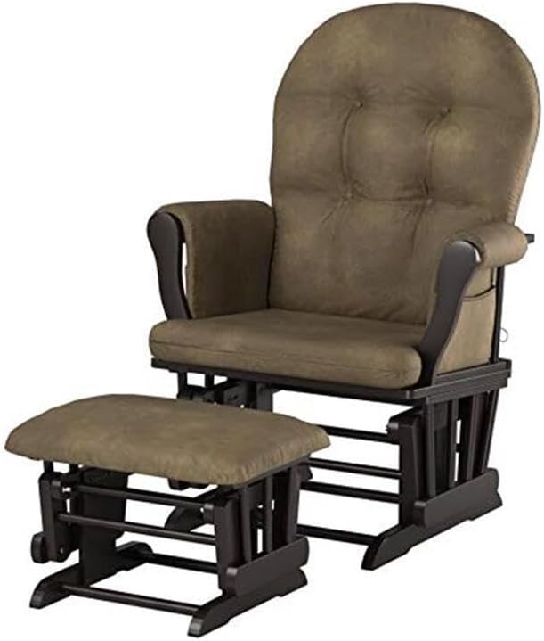 HomeStock Glider and Ottoman Set - Padded Arms, Storage Pockets, Metal Bearings White and Gray